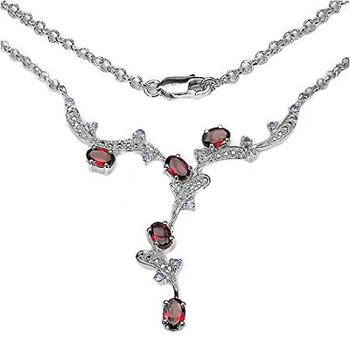 Collier/Kette m.Granat/Tansanit-925 Silber-Rhod.-3,64 Karat