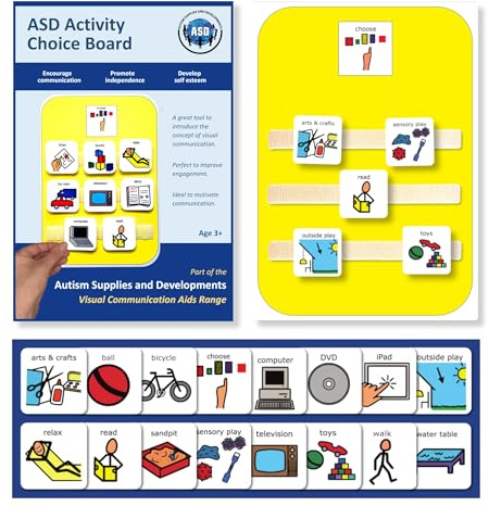 Activity Choice Board, A4 Nonverbal Communication Tool for Autism (English) | Visual Schedule, Boardmaker PCS Symbol Cards, PECs-Compatible, Hook and Loop, Premium Durable Plastic