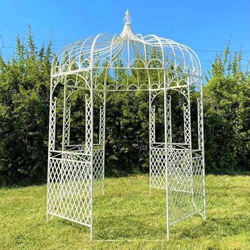 L'Héritier Du Temps Tonnelle Pergola Gloriette en Métal Blanc Abris Kiosque de Jardin Octogonal 196x196x314cm