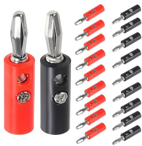 Oiyagai 20Pcs 4mm Audio Speaker Wire Cable Screw Banana Plug Connector Adapter Red Black