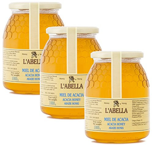 Echter Akazienhonig aus Spanien - Premium Qualität - reines Naturprodukt - kaltgeschleudert - unfiltriert - mildes, liebliches Aroma - 3 x 1 Kg Glas, Größe:1000 ml, Geschmack:Akazie