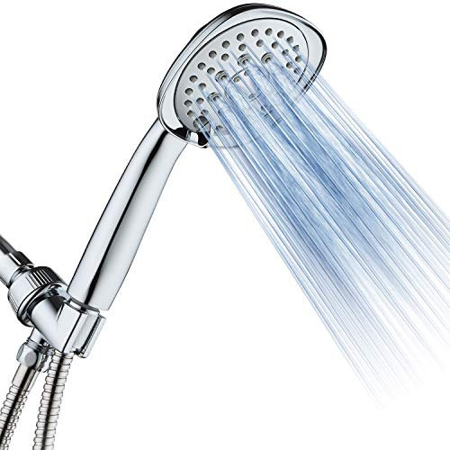 AquaDance Pommeau de douche carré haute pression 6 positions Tuyau en acier inoxydable extra long 183 cm Support raccords en laiton massif Pomme de douche 10,9 cm Chromé