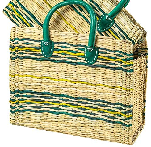 LaFiore24 Einkaufskorb natur Shopper Henkeltasche Grün Klein