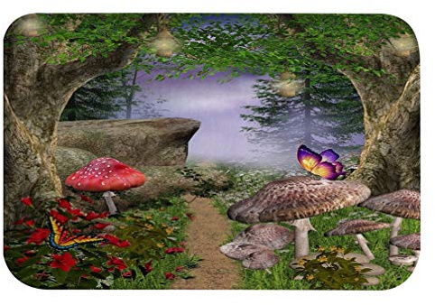A.Monamour Badematten Badteppiche Badvorleger Verzauberte Magische Waldweg Bunte Pilz Schmetterling Märchen Szene Absorbierenden Flanell rutschfeste Boden Teppichboden Teppiche Innenmatte 40x120cm
