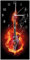 Wallario Design-Wanduhr Brennende Gitarre aus Glas, Motiv-Uhr Größe 30 x 60 cm, weiße Zeiger