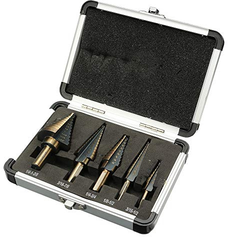 CEFEPH Broca escalonada HSS con grano de diamante, juego de brocas cónicas y cónicas para acero inoxidable, metal, madera, plástico (5 piezas, sistema británico)