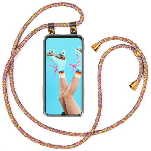 moex Handykette für Samsung Galaxy A40 Hülle mit Band abnehmbar, Handyhülle mit Kette zum Umhängen, Handyband Kordel Umhängehülle, Necklace Handy Umhängeband, Rainbow