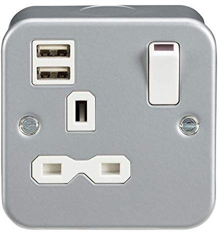 Knightsbridge MR9124 Metal Clad 13 A 1G Switched Socket with Dual USB Charger, 2.4 A