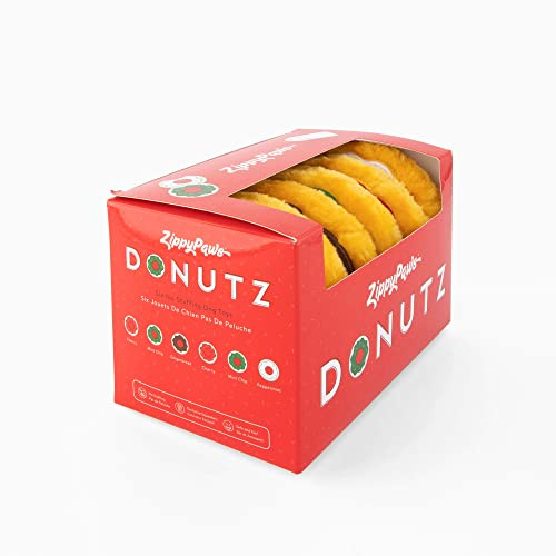 ZippyPaws Holiday Mini Donutz – Hundespielzeug Geschenkbox (6er-Pack) – Plüsch-Donuts mit Quietschern – Perfekt für Kleine & Mittelgroße Hunde – Lustige Haustiere