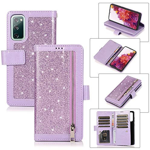 EYZUTAK Wallet Case for Samsung Galaxy S20 FE 5G,Magnetic Handbag Zipper Pocket PU Leather Flip with 9 Card Slots and Wrist Strap Folio TPU Inner Stand Case for Samsung Galaxy S20 FE 5G - Purple