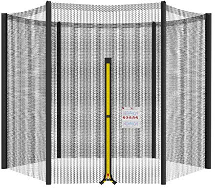 NONMON Sicherheitsnetz Ersatznetz für Trampolin Ø 305 cm 6 Stangen, Schwarz Gartentrampolin Ersatznetz Netz Außenliegend reißfest UV-beständig einfache Montage Eingangstür mit Reißverschluss