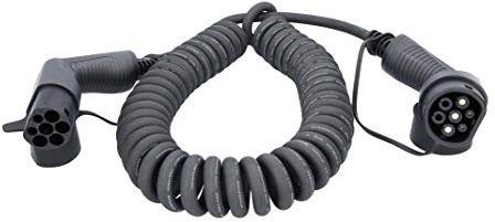 KS Tools 117.7345 Cavo di ricarica a spirale efuturo tipo 2 su connettore tipo 2, 1 fase, fino a 7,4 kW, 32 A, 230 V, modalità 3, 5 metri