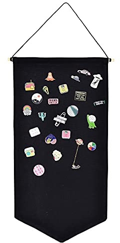 Winmany Wall Hanging Brooch Jewelry Storage Case Canvas Display Stand Enamel Pin Display Banner Holder Earrings Necklace Glitter Pin Collection Organizer(Black)