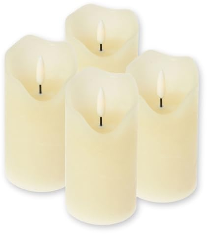 ToCi 4 x LED Kerzen Creme Ø 7,5 x 12,5 cm – Flammenlose Echtwachskerzen mit Timer & schwarzem Docht - LED-Stumpenkerzen für Advent, Grablicht & Tischdeko - Batteriebetrieben