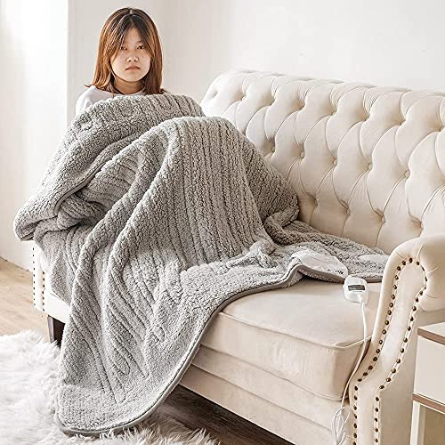 SAIF Luxurious Electric Heated Teddy Sherpa Over Blanket ex-Large 160x130cm Sofa Bed Comforter Detachable Controller 9 Heat Settings Polyester Washable Heated Throws Pad Coverlet Mantle