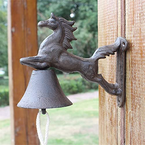ZGJYSP Gusseisen Pferd Handkurbel Wandglocke Bauernhaus Retro Rustikale Laufpferd Figuren Hausgarten Willkommen Türklingel