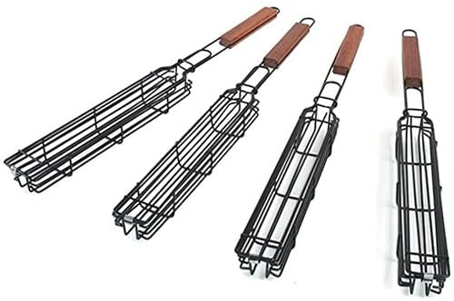 Panier à Griller, Lot de 4 Panier de Brochettes de Gril Antiadhésif pour Barbecue, Panier de Grillades de Poisson