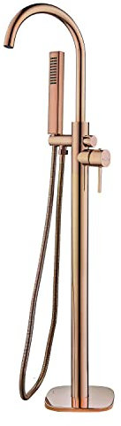 ADGO Pola Freistehender Wannenarmatur, Badewanne Duschsystem, 2-Wege-Duscharmatur, Badewannenarmatur, Stehende Armatur, Bodenstehend, Bodenmontierte, Standarmatur, Freistehend, Wannenfüller (Roségold)