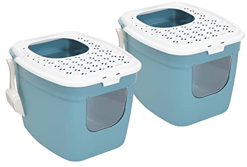 2er Sparpack Katzentoilette Katzenklo mit Einstieg vorne und Oben Türkis-Weiß