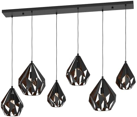 EGLO Hängelampe Carlton 1, Esstisch Pendelleuchte 6-flammig, Esszimmerlampe aus Metall in Schwarz und Kupfer, Hängeleuchte mit E27 Fassung