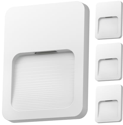 ledscom.de 4 Stück LED Wandleuchte/Treppenlicht STUFO für außen, IP44, flach, Downlight matt, eckig, warmweiß