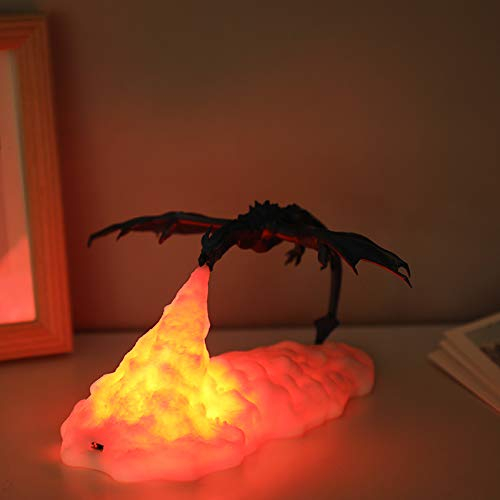 Feueratmender Dinosaurier-Nachtlicht - 3D LED Realistisches Drachen-Lampe, USB Aufladbar, Abnehmbar - Geschenk für Schlafzimmer, Kinderzimmer