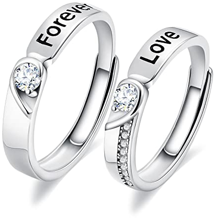 Whoiy Verlobungsringe Paar, Partnerringe Verstellbar Eheringe Silber 925 mit Gravur Forever Love Zirkon Verlobungsring Paar für Sie und Ihn