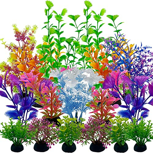 Vibury Plantas acuáticas Artificiales, 23 Piezas Plantas de Acuario decoración plásticas del Tanque de Peces, decoración de pecera