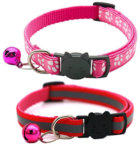 Hepplly HepplLy Lot de 2 colliers pour chat Quick Release Reflective Kitten avec cloche (rose foncé)