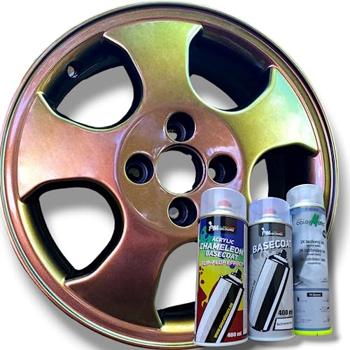 PMcolours Flip Flop Lack mit Multi Color OLDTIME (bronze-grün) Chamäleon-Effekt Sprühset, (1x Flip Flop Sprühfarbe + 1x Basisspray Schwarz + 1x 2K-Klarlack), 3x Spray, 1300ml