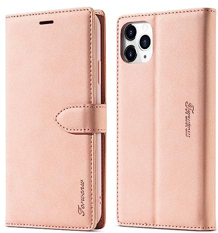 LOLFZ Case for iPhone 11 Pro, Vintage Leather Wallet Case Card Holder Kickstand Magnetic Closure Flip Case Cover Compatible with iPhone 11 Pro (5.8 Inch) - Rose Gold