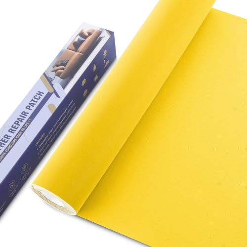 Leder Patch Kunstleder Selbstklebend Glatt Gelb, 40 x 160cm Leder Reparatur Set, Selbstklebende Lederflicken Leder Reparatur Patch Kit für Möbel, Sofa, Autositze, Taschen, Jacken, Bürostuhl