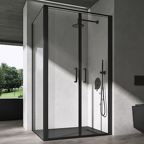 doporro Box Doccia Rettangolare 80x90x195cm | Cabina Doccia ad Angolo con Doppia Porta Battente in Vetro Temperato Trasparente e Profilo Nero | Ravenna66K