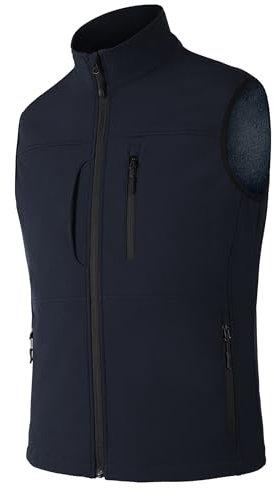 cioiniei Men's Fleece Lined Windproof Vest Warm Zipped Pockets Outerwear Leisure Sleeveless Gilets Lightweight Waterproof Softshell Jacket Navy-2XL