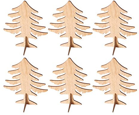 6 sagome in legno per albero di Natale, 3D, non finite, sculture in legno naturale, ornamento da tavolo per armadio, libreria, decorazione per feste