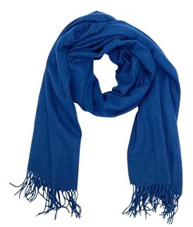 Leslii Damen-Schal Uni einfarbiger Schal weicher Fransen-Schal Accessoire (dunkelblau)