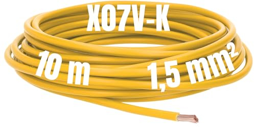 Kalitec 10 metri X07V-K 1,5 mm², cavo di cablaggio giallo, cavo flessibile in PVC, cavo singolo da 1,5 mm2, cavo da 1,5 mm2, cavo a filo singolo
