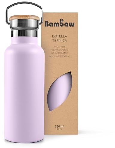 Bambaw Isolierflasche 750ml, Trinkflasche Lila, Edelstahl Trinkflasche, Wärmende und Kühlende Trinkflasche, Thermosflasche 750ml – Fliederlila