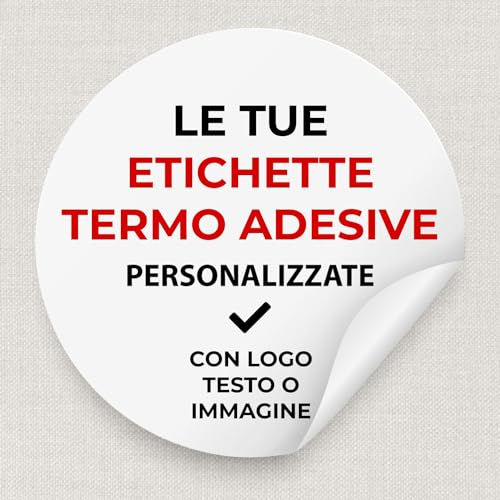 Etichette Termo Adesive per Vestiti Personalizzate con logo, testo, immagine, grafica Applicazione con ferro da stiro o pressa Per abbigliamento/tessuti in cotone e poliestere (Diam. 3 cm)