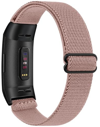 Oumida Armband für Fitbit Charge 4 Armband/Fitbit Charge 3 Armband, Weiches Elastisch Nylon Ersatzarmband für Fitbit Charge 3 Armband/Fitbit Charge 4 Armband für Damen Herren (Rosa)