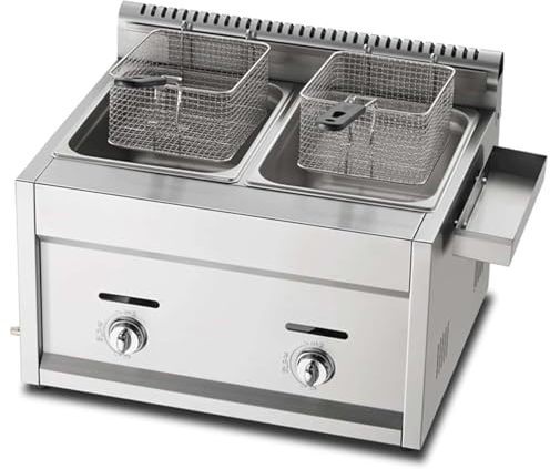 Deep Fryer Friggitrice a Gas,Friggitrice Professionale Da Banco a Gas Da Banco in Acciaio Inossidabile Frittura Cestello Staccabili in Acciaio Inossidabile,Potenza Di Fuoco Regolabile,2Tank
