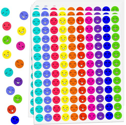 2400 Stück Smile Aufkleber Sticker Klein,Emoji Sticker Belohnungssticker Meme Sticker Lehrer, Süße Emoticon Sticker Smile Sticker Belohnung Smile Sticker für Lehrer Moderationskarten für Kinder