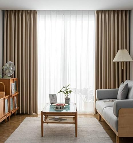 Musihy Blickdichte Vorhänge, Einfarbige Vorhänge für Schlafzimmer, Wohnzimmer, Fenster, Beige, 102 x 183 cm