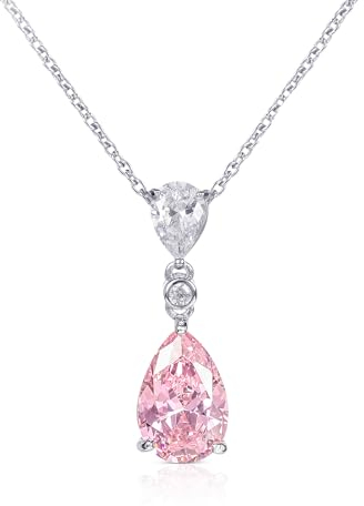 Diamond Treats Collier Pendentif Rose Clair en Goutte en Argent Sterling 925, Collier Femme Rose Clair en Poire en Argent Massif, CollierRose Clair pour Femme et Jeune Fille, Bijoux Femme Argent