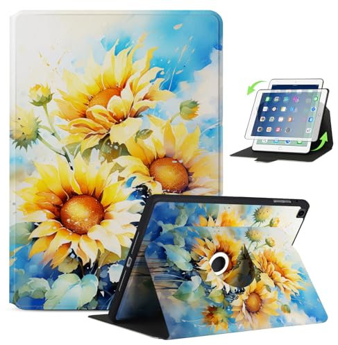 Anpredo 360 Rotating Cases for iPad 10.2 Inch 9th/7th/8th Generation with Auto Wake/Sleep, Premium PU and Soft TPU Back Cover for Apple iPad 9/7/8 Gen, Sunflower