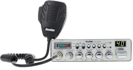 RoadKing RKCBFM Radio Am/FM CB Dual Mode pour Camionneurs Full 40 Canaux Pro Canal d'urgence CB avec microphone à annulation de bruit, grand affichage, couleur argentée