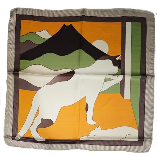 GIMIRO Schal aus imitierter Seide [53 x 53cm] Quadratische Schals Impressionismus-Muster Vintage-Schal für Büroarbeit oder lässigen Bund (75# W01 Yellow/Green Animal)