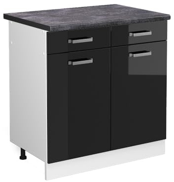 Vicco Meuble Cuisine R-Line, Noir Haute Brillance/Blanc, 80 cm, PT Anthracite