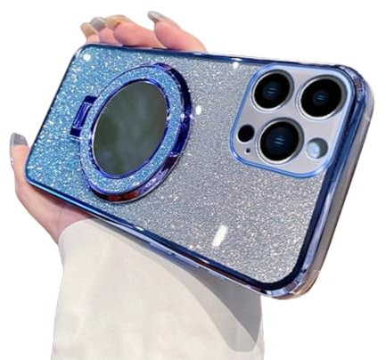 IMEIKONST Case for iPhone 13 Pro, Glitter Shining Cover with Makeup Mirror Bracket Stand Fuction, TPU Shockproof Drop Protective Anti-Scratch Bumper Case for iPhone 13 Pro. Blue DSJ