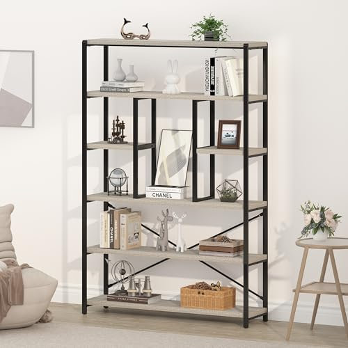 Mudmasa Bücherregal mit 6 Ebenen, Regal, Standregal, Büro-Bücherregal, Industrie, Metall Freistehendes Regal für Wohnzimmer, Bad, Küche, Flur, 30 x 120 x 180 cm, Grau